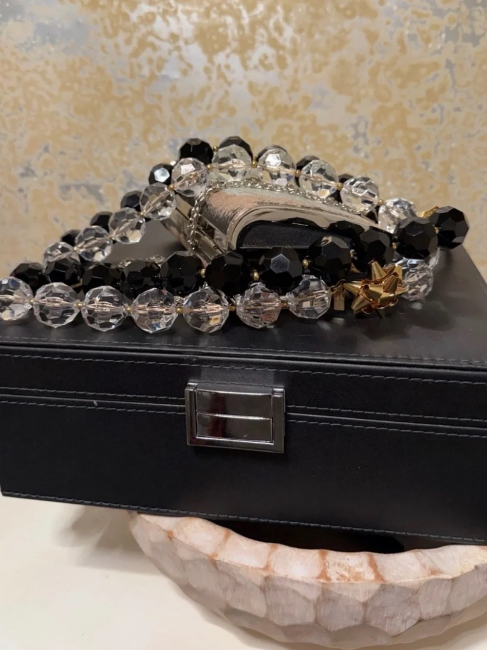 Kate Spade Elegant Black & Clear Faceted Bead Necklaces with Gold Accent bow